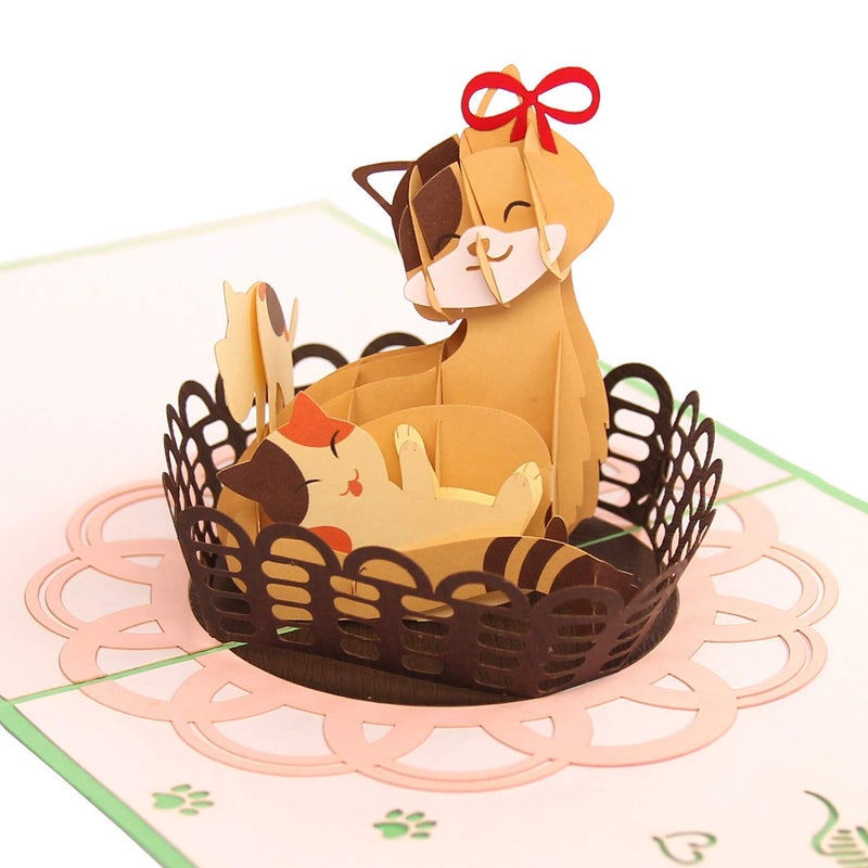 CUTE POPUP Premium Italy Paper 3D Mother Cat Pop Up Card - Handmade Mother's Day, Birthday Card for Mom Meaningful Gift for Animal Lovers, Cat Lovers (6x6 inches) - Image 1